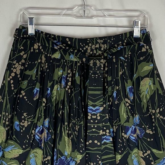 LOFT Navy Blue Green Gold Floral Pleated Boho Chic Full Skirt NWOT Size 4P - Picture 2 of 10